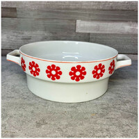 Hollóháza Hungary, Hollóházi fehér, piros mintás füles porcelán tál