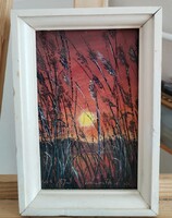 Blága Józsefné Ivanovits Mária 54x44 cm kerettel kis tájkép festménye 16x24 cm kerettel