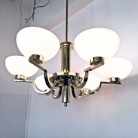 Art deco 6 karos réz csillár felújítva - tejüveg ernyők