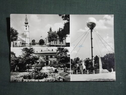 Képeslap,Harta,víztorony,emlékmű,tanácsháza,templom,utca látkép,részlet, 1968-