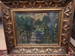 Egry József (1883-1951): Sétány - olaj, karton, 1910-es évek, MNG bírálattal