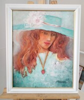 Orsovai Valéria szép női portré festménye 47x57 cm kerettel
