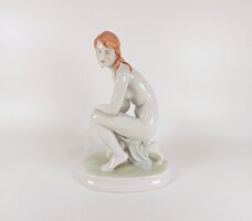 ZSOLNAY FÜRDŐZŐ AKT FIGURA, LUX ELEK TERVE, 22 CM. HIBÁTLAN ! (J335)