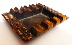 MID CENTURY - BRUTALISTA magyar népi szecesszió sormintás BRONZ iparművész HAMUTÁL hibátlan 9 x 13cm