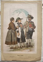 Eredeti antik tiroli népviseleti kőnyomat (Zillertal, Alpach) – 1890 k.