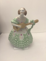 Herendi nagy festett szoknyás zöld Déryné porcelán figura szobor hibátlan