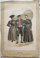 Eredeti antik tiroli népviseleti kőnyomat (kromolitográfia) – 1890 k.