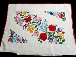 Kalocsai mintával hímzett régi vászon díszpárna, párna huzat 53 x 41 cm