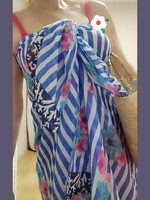 Extravagáns és csinos kék fehér pink 100% pamut strandkendő, sál, strandruha, új
