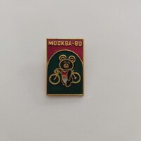 MISA maci jelvény, kitűző  Moszkva 1980 olimpiai jelvény – Misa  kabala, MOCKBA-80 - kerékpárral