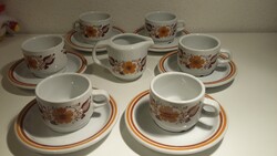 Alföldi porcelán Panni mintás kávés készlet, csésze, alátét kistányér,  tejszín kiöntő
