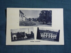 Képeslap,Sellye,templom,Draskovich-kastély,utca látkép,részlet,1958-
