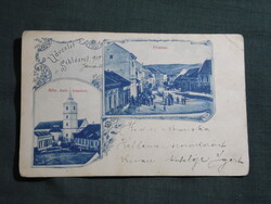 Képeslap,Siklós,Róm. kat. templom,Főutca látkép,részlet,Feiler Mariska Siklós kiadás,1900-  ,kék,