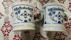 IGG jelzésú,GDR  fehér porcelán indiai kék Immortelle- szalmagyopár mintás teás ,kávés bögrék párban