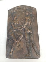 Ritka bronz Tóth Vali  plakett falrelief Éva és Ádám.
