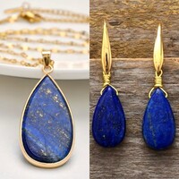 Lapis Lazuli Nyaklánc Fülbevaló Ékszerszett Aranyozott 316L Nemesfém Hipoallergén + Ékszerdoboz. Új
