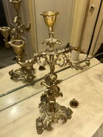 Réz gyertyatartó, csodaszép cizellált három ágú, angyalkás
