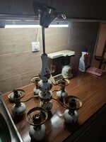 70-es/80-as évekből származó, retro, 5 ágú porcelán csillár, réz betétekkel