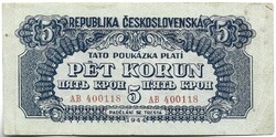 5 korun korona 1944 VH. Csehszlovákia 2.