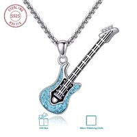 Turmalin Türkiz Drágaköves Gitár Medál Nyaklánc 925 Tiszta Ezüst Platina Bevonatú + Ékszerdoboz. Új!