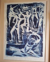 Csorba Simon László festőművész grafikája, 1981. Mérete: 90 cm x 65 cm