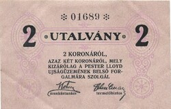 2 korona utalvány  Pester Lloyd hajtatlan