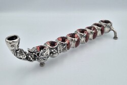 Szecessziós ezüstözött hanukia, vallási gyertyatartó, gyertyatartó