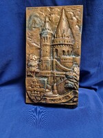 Antik hatású Budapest bronzírozott fali plakett / dombormű (Halászbástya) – 29 cm