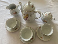 Retro romantikus DDR Triptis porcelán 3 fős kévé-tea készlet, gyönyörű állapotban