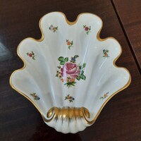 Herendi PBR rózsa mintás porcelán kagyló kínáló tál, asztalközép