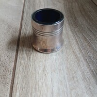 Szép régi üvegbetétes, ezüstözött fűszertartó I. (3,9x4,4 cm)