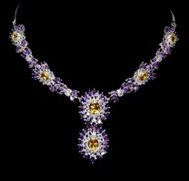 Authentic Citrine, Amethyst, Tanzanite 925 Silver Necklace 18k