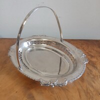 Pompás régi áttört ezüstözött asztalközép (28,5x18x16 cm)