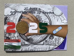 2025 20 éves a gyermekmentős 50 forintos bliszter, aranyozott! - csupán 100 pld! RITKA, sorszám: 072
