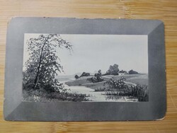 Antik lap, fényes, fényképszerű, tájkép, 1908
