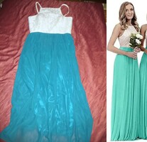 Zöld fehér hátul fűzős maxi ruha h: 152 cm mb: 108-122 cm db 101-114 cm