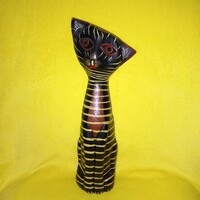 Nagy fából faragott cica figura, szobor. Lakáskiegészítő.