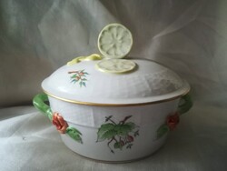 Herendi porcelán hecsedli mintás citrom fogós fedeles tál