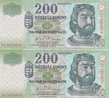 200 Forint 2 db Sorszámkövető  2007    A képen látható Új állapotban