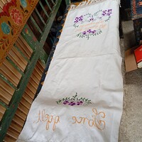 Kézzel hímzett retro konyhai falvédő (feliratos konyhai kendő)