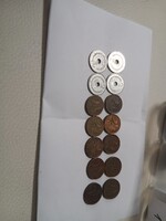 2 filléresek, gyùjtői darabok 10 db réz, 4 db. Alumínium