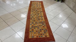 4218 ÁLOMSZÉP INDIAI Gabbeh kézi csomó gyapjú futó szőnyeg 80X300CM