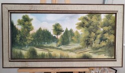 Ove Hagman tájkép festmény erdő 88x46 cm kerettel