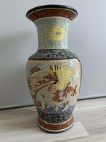 Japán Satsuma monumentális padlóváza – 51 cm (Sárkány és krizantém motívummal)