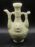 Ritka antik észak-koreai celadon porcelán kancsó / oroszlános kiöntő