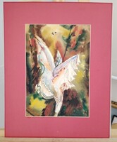 Kántor József (Baja) "Dohányvirágok" festmény 42x52 cm kerettel