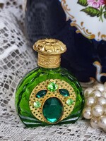 SMARAGDZÖLD  BOHÉMIA, Art Deco Cseh Parfümös üveg – Ép üveg tőrrel   D2.