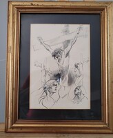 Szecskó Tamás csodás zsűrizett tus képe 37x46 cm kerettel