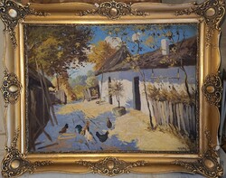 Aki kapja... Margittal G. J. (20.sz. festőművész) Tanyasi udvar, baromfikkal. Olaj/vászon,  60x80cm