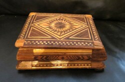 Régi retro szovjet orosz szalmarakásos intarziás fadoboz ékszerdoboz 22×17×8 cm